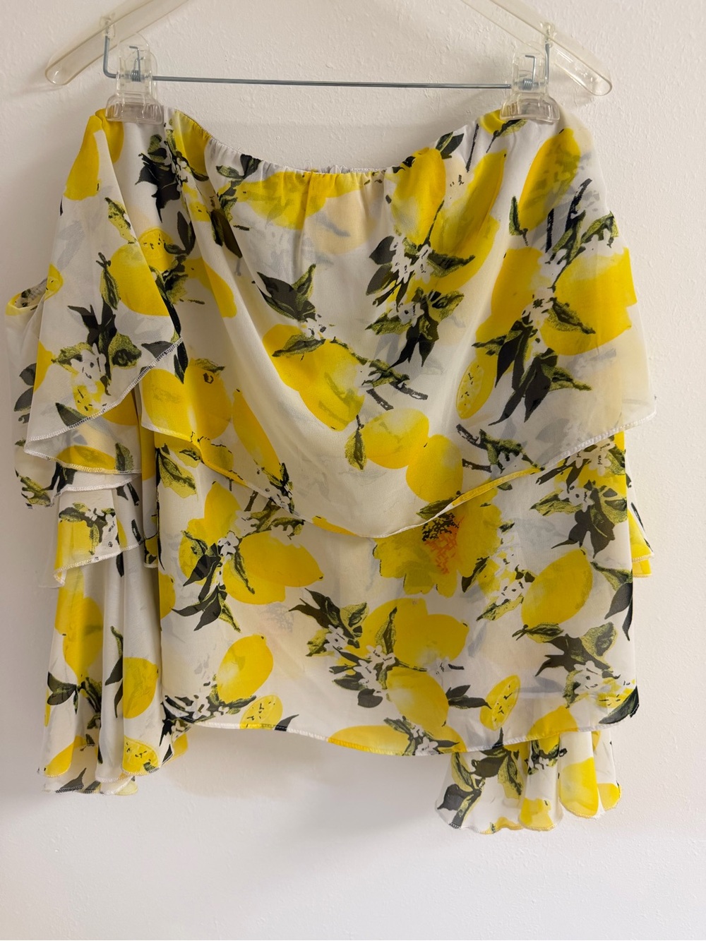 PrettyLittleThing White Off-Shoulder Lemon Print Blouse - Yellow